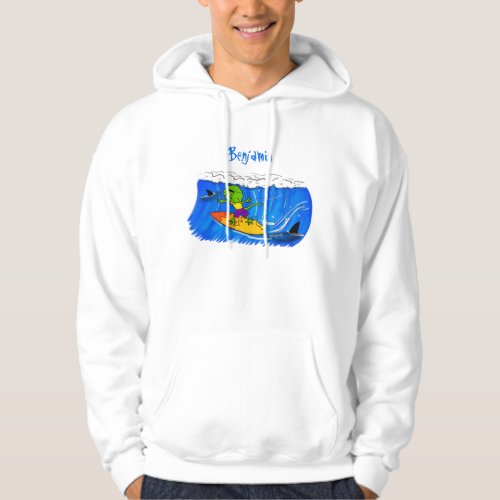 Funny frilled neck lizard surfing cartoon hoodie