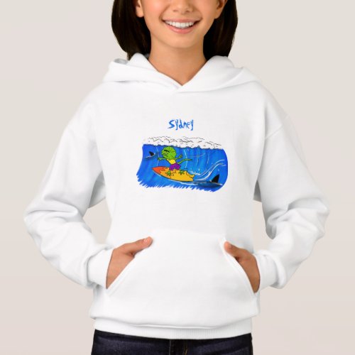 Funny frilled neck lizard surfing cartoon hoodie