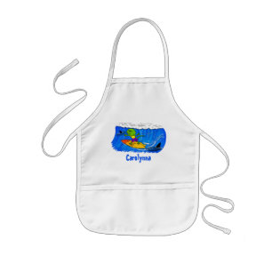 Funny frilled neck lizard surfing cartoon kids' apron