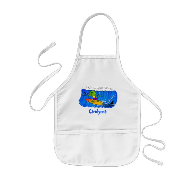 Funny frilled neck lizard surfing cartoon kids' apron (Front)