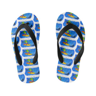 Funny frilled neck lizard surfing cartoon kid's flip flops