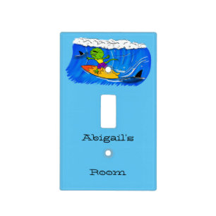 Funny frilled neck lizard surfing cartoon light switch cover