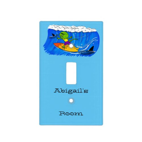 Funny frilled neck lizard surfing cartoon  light switch cover