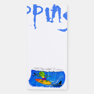 Funny frilled neck lizard surfing cartoon magnetic notepad