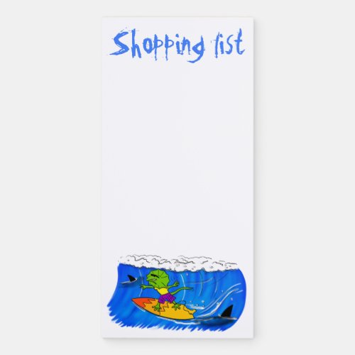 Funny frilled neck lizard surfing cartoon magnetic notepad