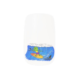 Funny frilled neck lizard surfing cartoon minx nail art