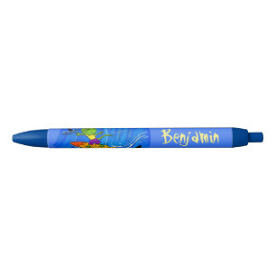 Funny frilled neck lizard surfing cartoon pen
