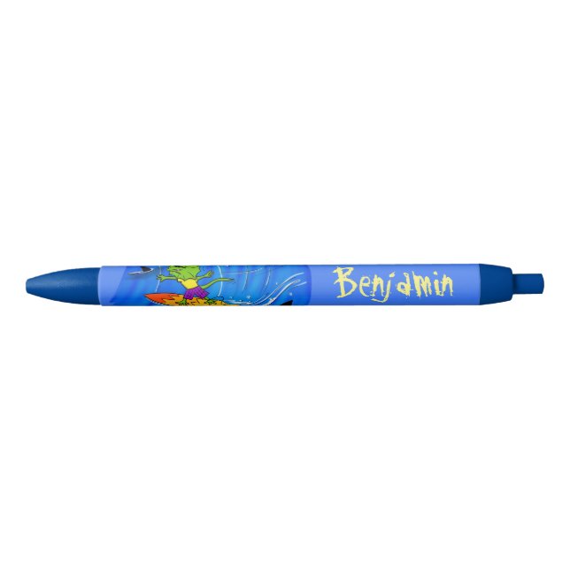Funny frilled neck lizard surfing cartoon pen (Front)