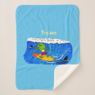 Funny frilled neck lizard surfing cartoon sherpa blanket