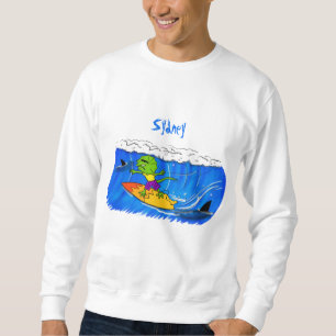 Funny frilled neck lizard surfing cartoon sweatshirt