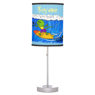 Funny frilled neck lizard surfing cartoon table lamp