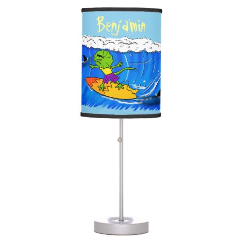 Funny frilled neck lizard surfing cartoon table lamp