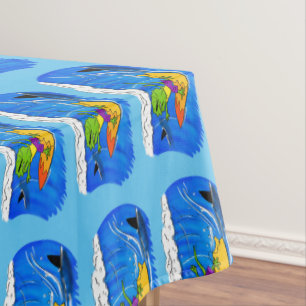 Funny frilled neck lizard surfing cartoon tablecloth