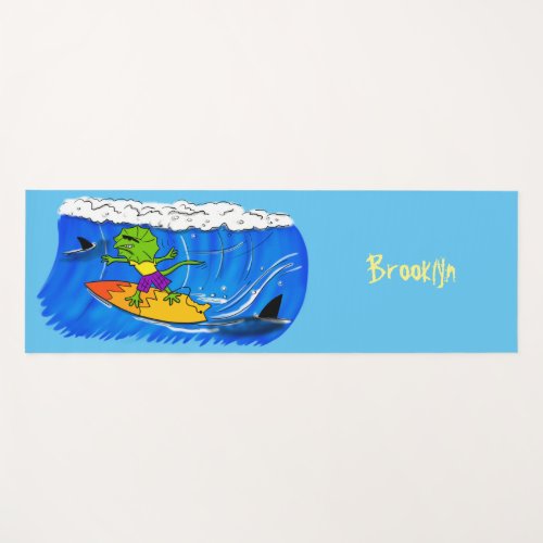 Funny frilled neck lizard surfing cartoon yoga mat