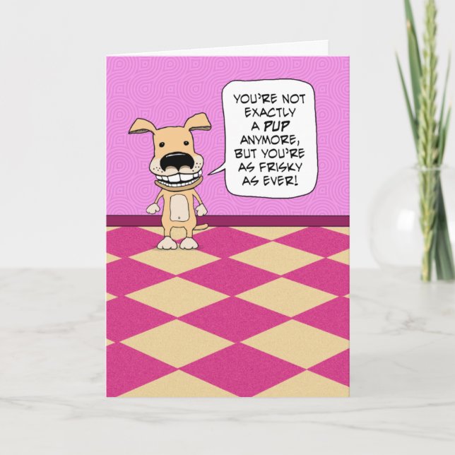 Funny Frisky Puppy Birthday Card (Front)