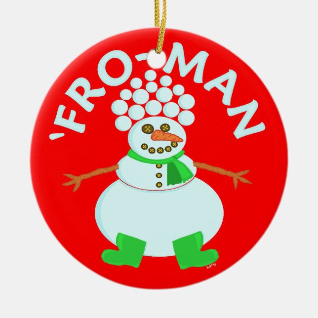 Funny 'Fro Snowman Christmas Ceramic Ornament (Front)