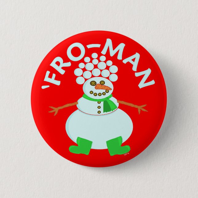 Funny 'Fro Snowman Christmas Pinback Button (Front)