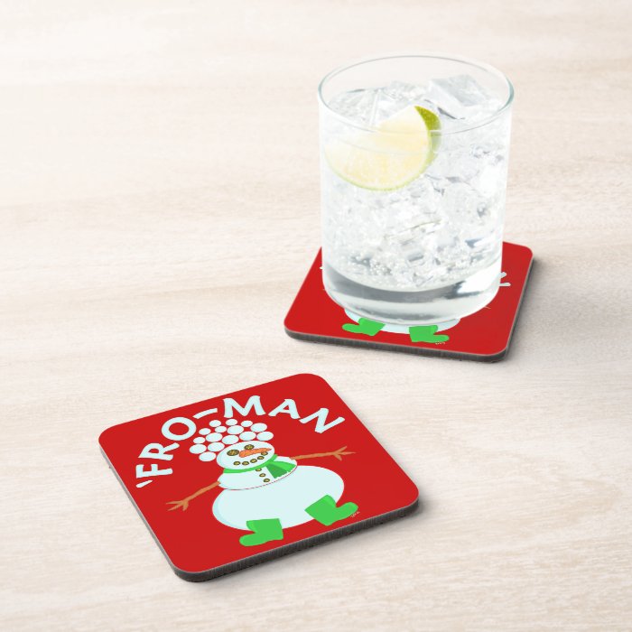 Funny 'Fro Snowman Christmas Pun Drink Coaster