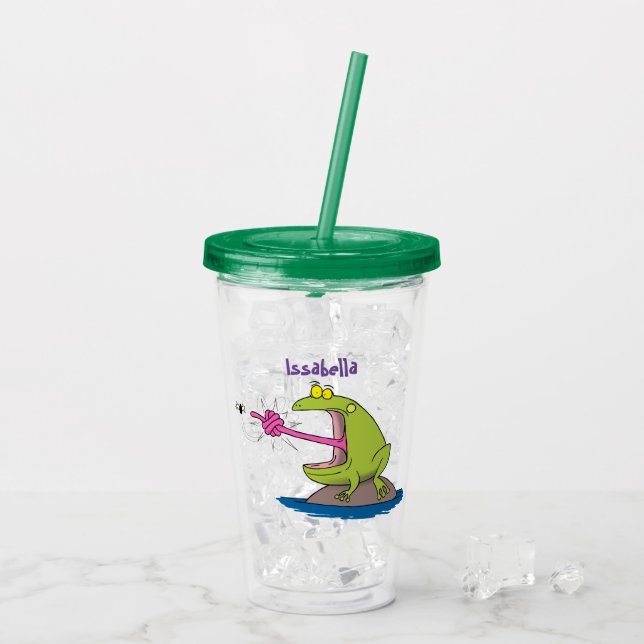 Funny frog and fly cartoon acrylic tumbler (Back Ice)
