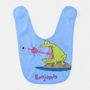 Funny frog and fly cartoon baby bib