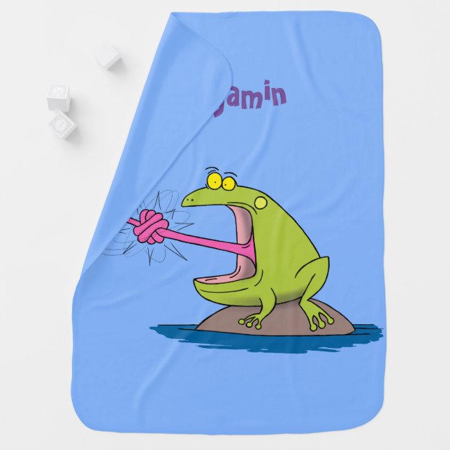 Funny frog and fly cartoon baby blanket (In Situ)