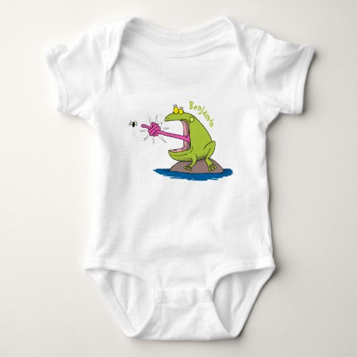 Funny frog and fly cartoon baby bodysuit