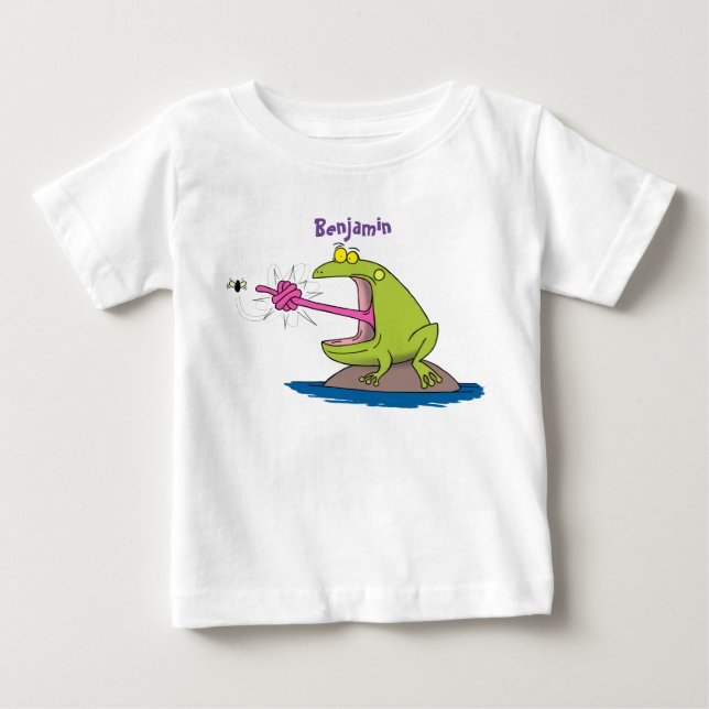 Funny frog and fly cartoon baby T-Shirt (Front)