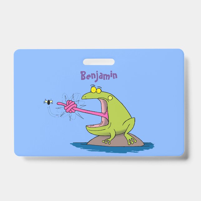 Funny frog and fly cartoon badge (Front)