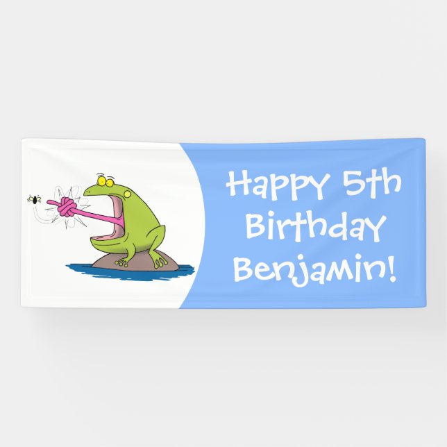 Funny frog and fly cartoon banner (Horizontal)