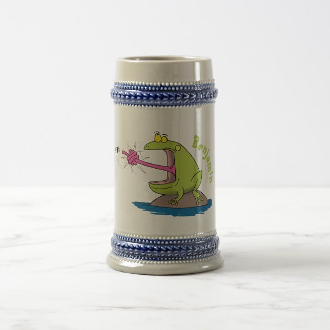 Funny frog and fly cartoon beer stein (Center)