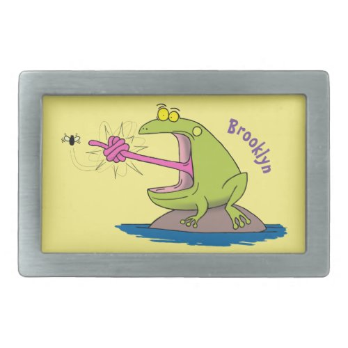 Funny frog and fly cartoon belt buckle