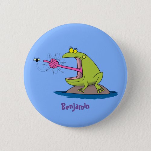 Funny frog and fly cartoon button