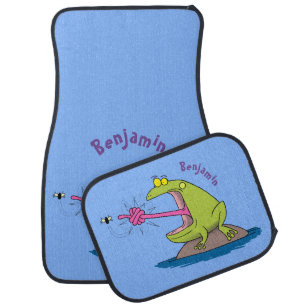 Funny frog and fly cartoon  car floor mat