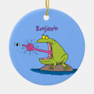 Funny frog and fly cartoon ceramic ornament