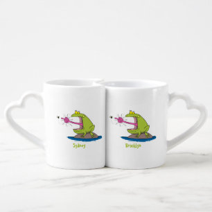 Funny frog and fly cartoon coffee mug set