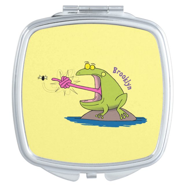 Funny frog and fly cartoon compact mirror (Front)