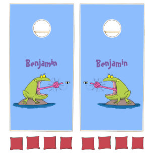 Funny frog and fly cartoon cornhole set
