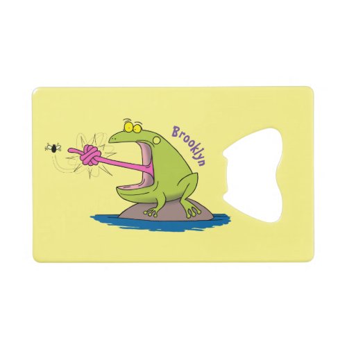 Funny frog and fly cartoon credit card bottle opener