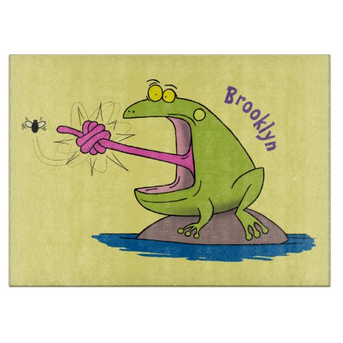 Funny frog and fly cartoon cutting board