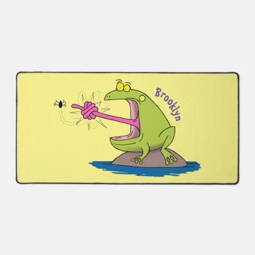 Funny frog and fly cartoon desk mat