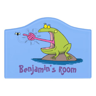 Funny frog and fly cartoon door sign