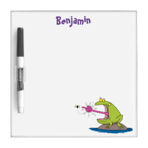 Funny frog and fly cartoon dry erase board