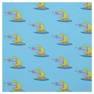 Funny frog and fly cartoon fabric