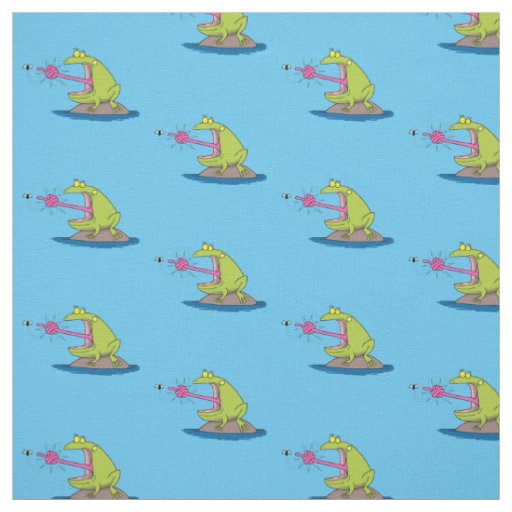 Funny frog and fly cartoon fabric