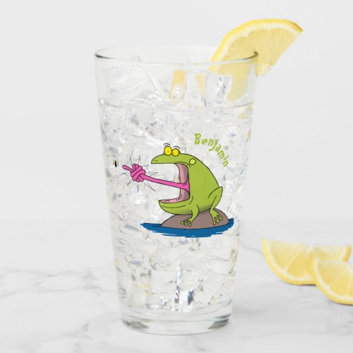 Funny frog and fly cartoon glass