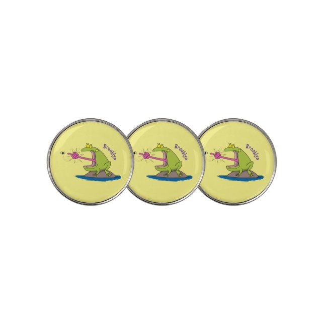 Funny frog and fly cartoon golf ball marker (3 Up)