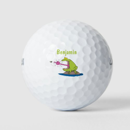 Funny frog and fly cartoon golf balls