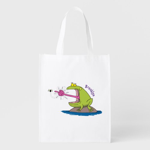 Funny frog and fly cartoon grocery bag