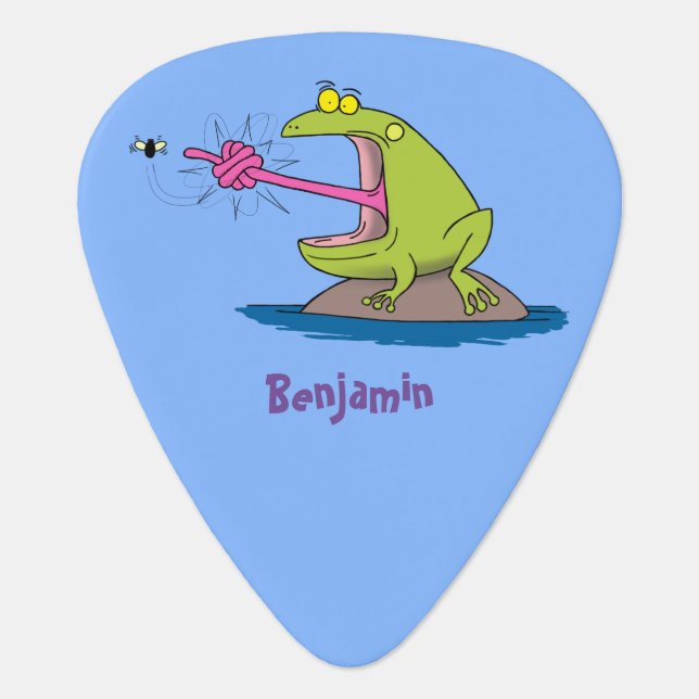 Funny frog and fly cartoon guitar pick (Front)