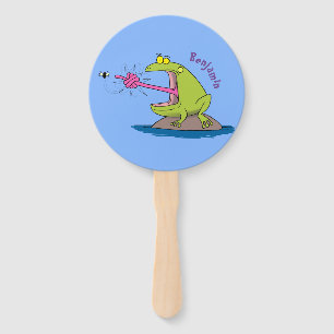 Funny frog and fly cartoon hand fan